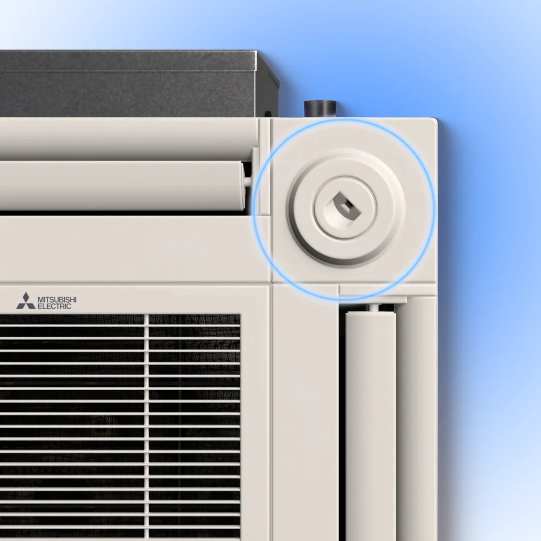 3d i-see sensor closeup on the corner of a recessed ceiling cassette unit